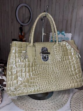 Isabella Rhea Olive Green Croc-Embossed genuine Italian leather